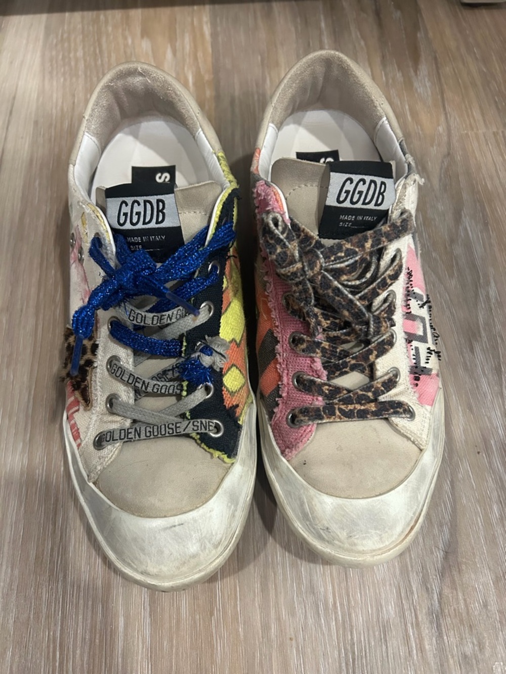 Golden Goose Multi-Color Low-Top Sneakers with Leopard Accents